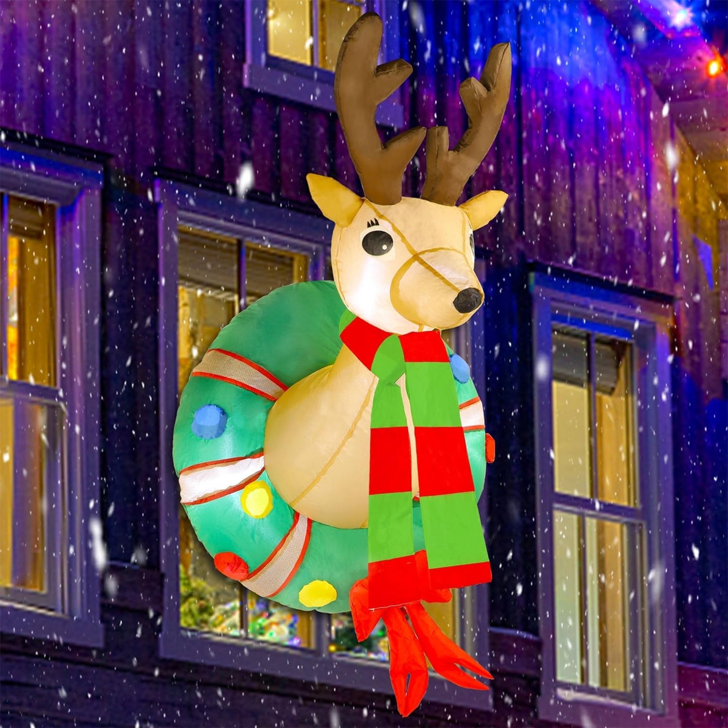 Juegoal 4 FT Christmas Inflatable Rudolph Wreath for Holiday Decor