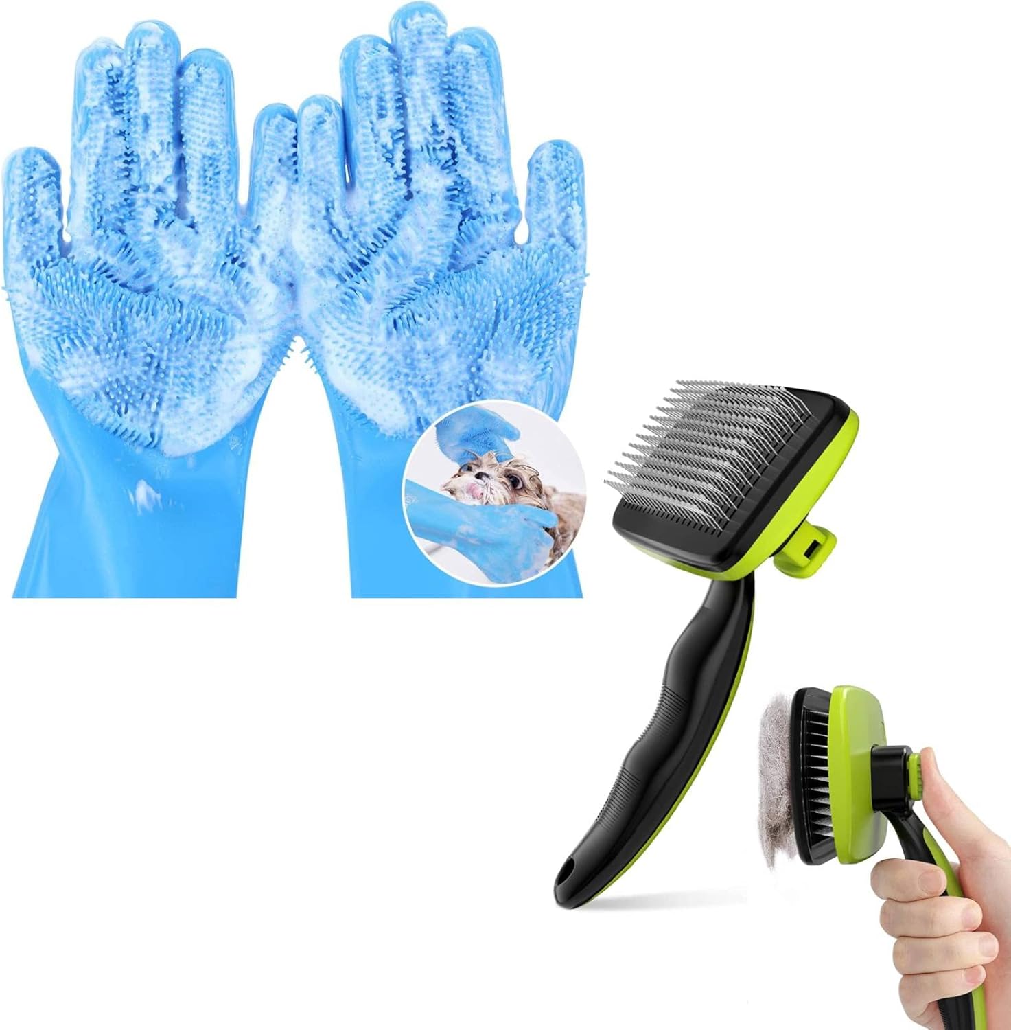 Pecute Pet Grooming Combo: Gloves + Brush