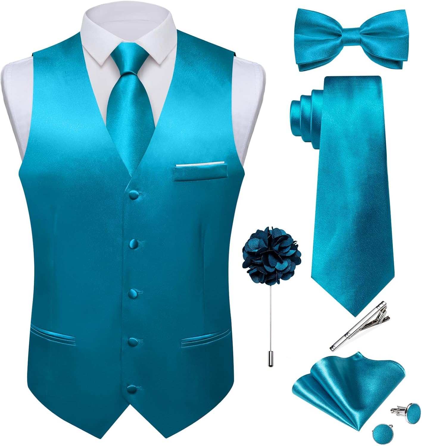 DiBanGu Mens Satin Suit Vest and Tie Set for Formal Occasions