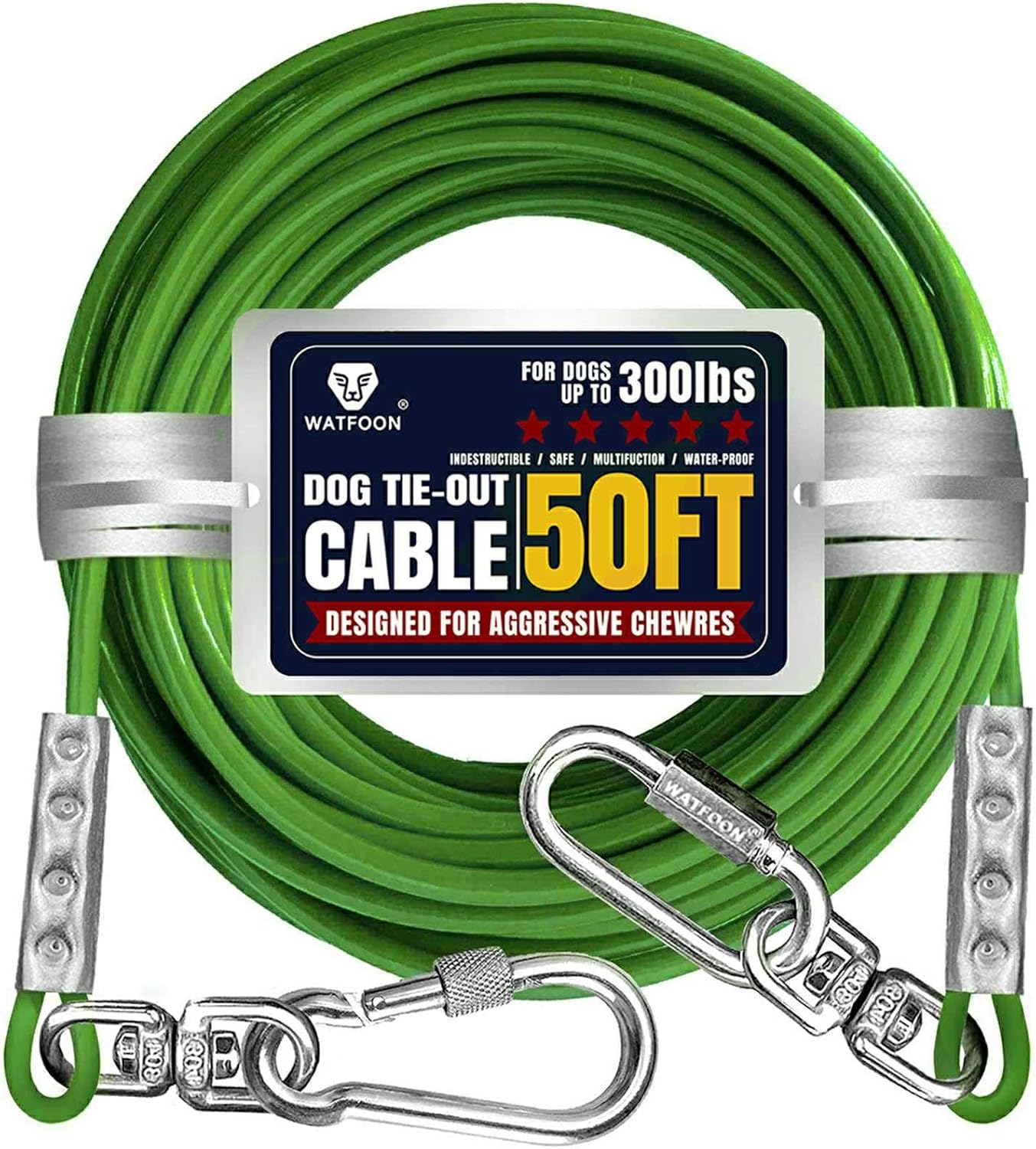 Tie Out Cable for Dogs Up to 300lbs - 50ft Strong Tether