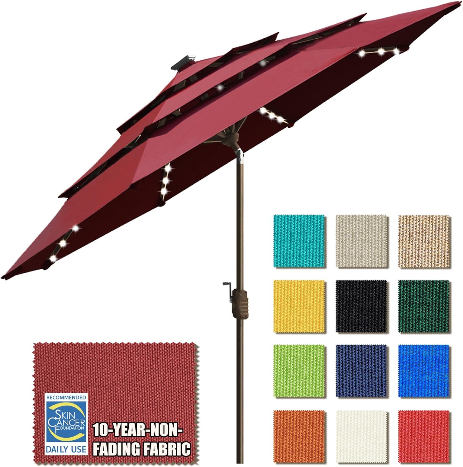 EliteShade 9ft Market Umbrella with LED Lights for Outdoor Use