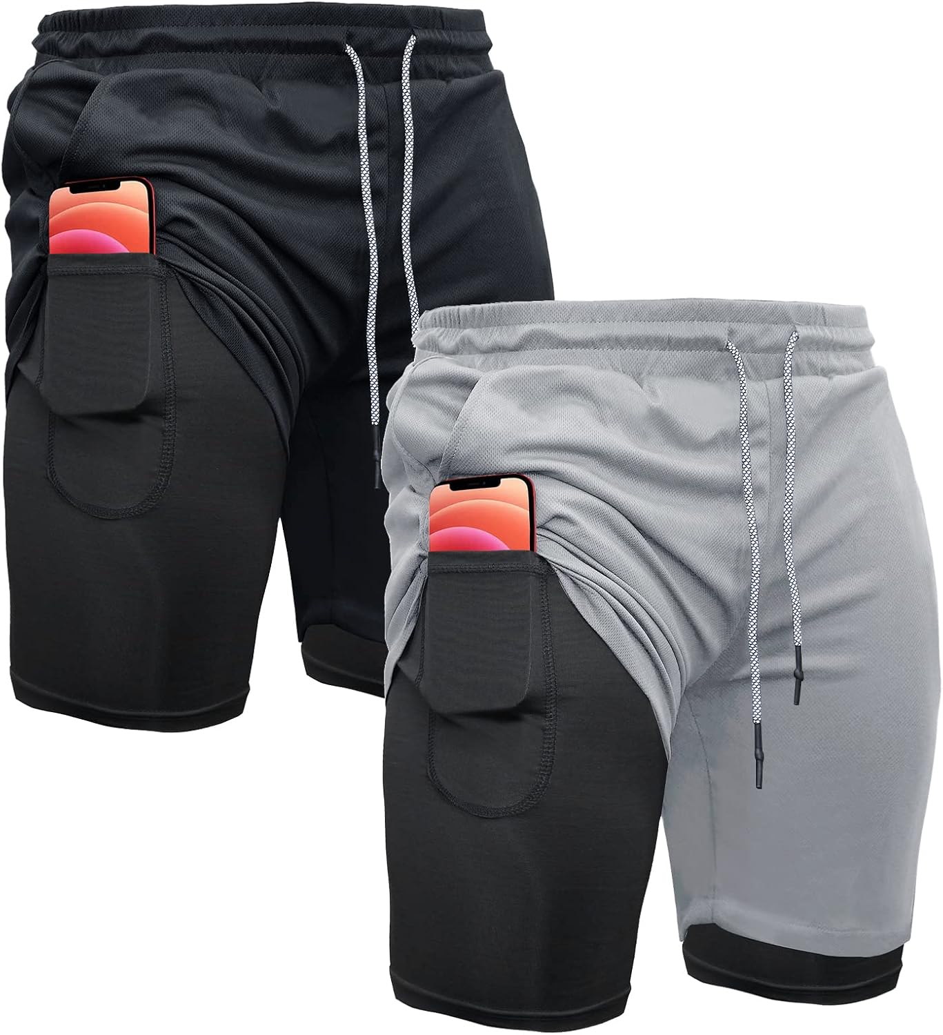 OEBLD Mens Athletic Shorts 2-in-1 Gym Workout Running
