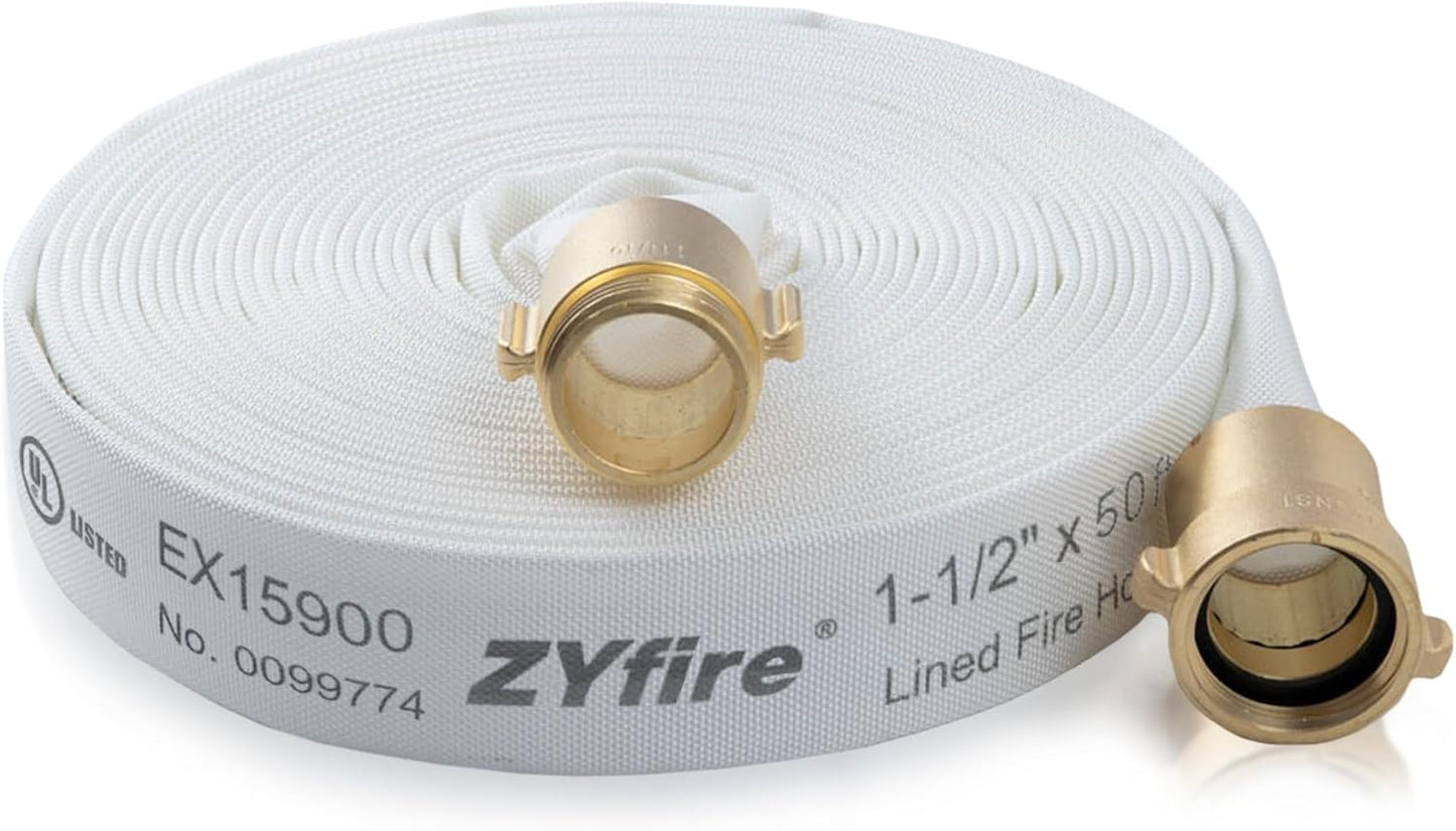 ZYfire 1-1/2in ID x 50 FT Fire Hose with Brass Couplings
