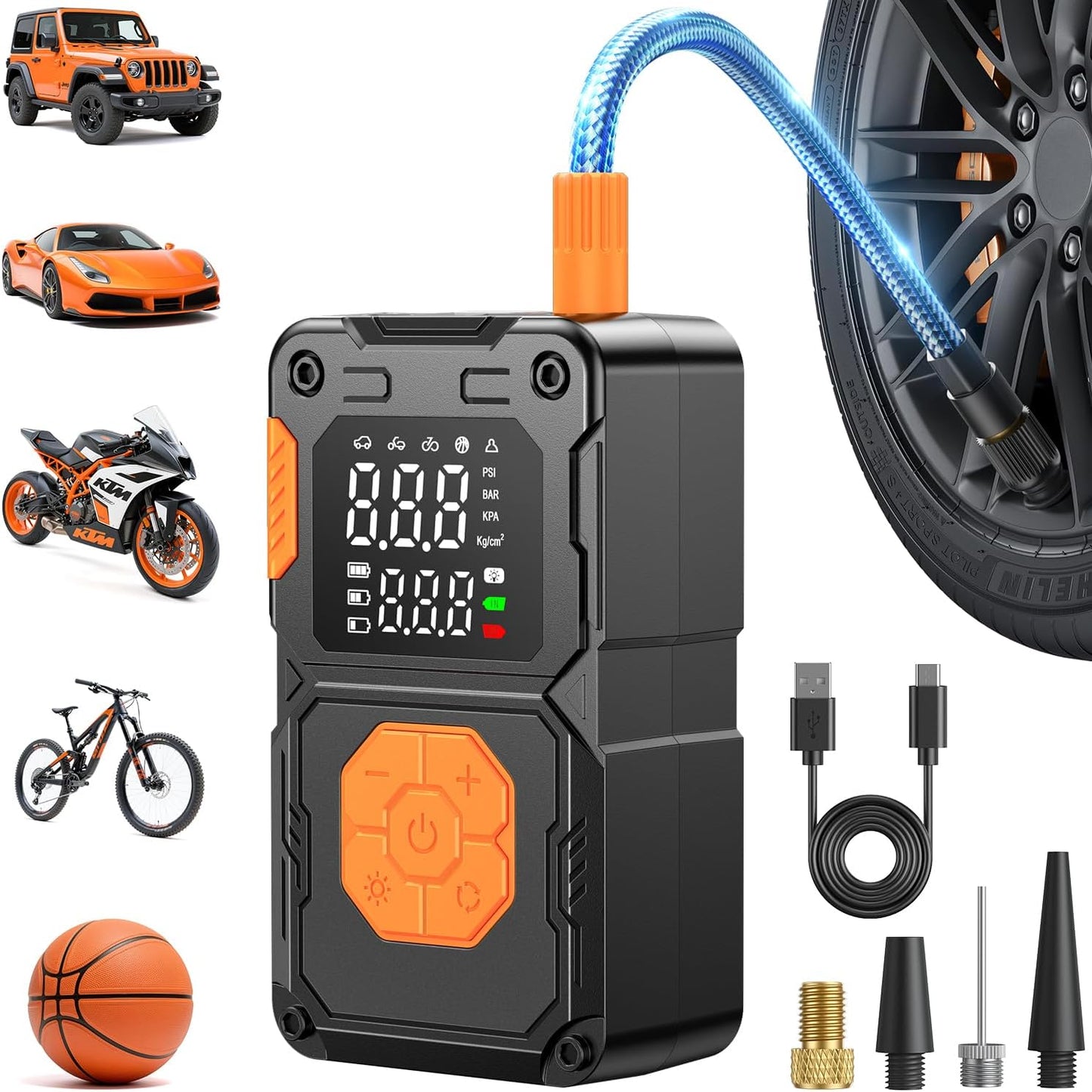 Portable Air Compressor Tire Inflator with LED Light & Gauge