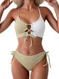 B2prity Women's Sexy Bikini Set Color Block Lace Up 2 Piece Bathing