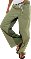 Low Rise Striped Pants for Women Pull On Drawstring Boho Wide Leg airy