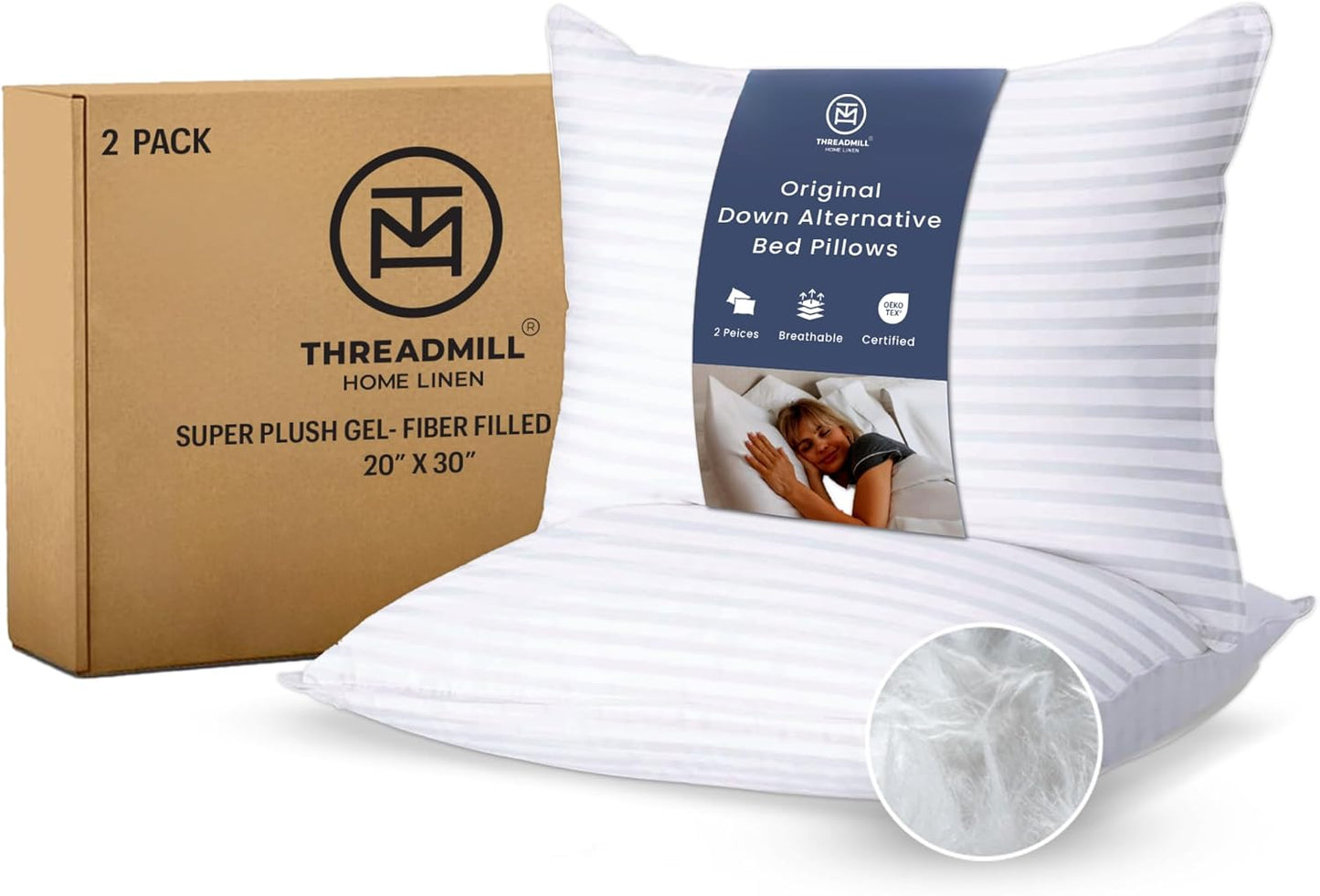 Threadmill Bed Pillows Queen Size Set of 2 for Ultimate Comfort