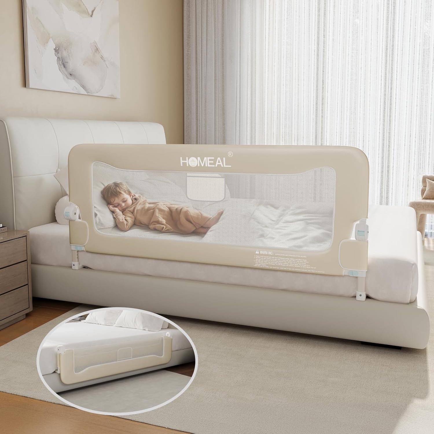 HOMEAL 59in Foldable Toddler Bed Rails for Safe Sleep