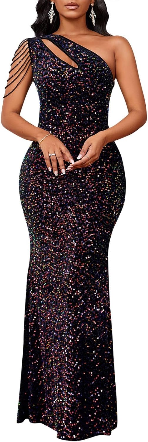 Elegant One Shoulder Tassel Mermaid Bodycon Cocktail Dress