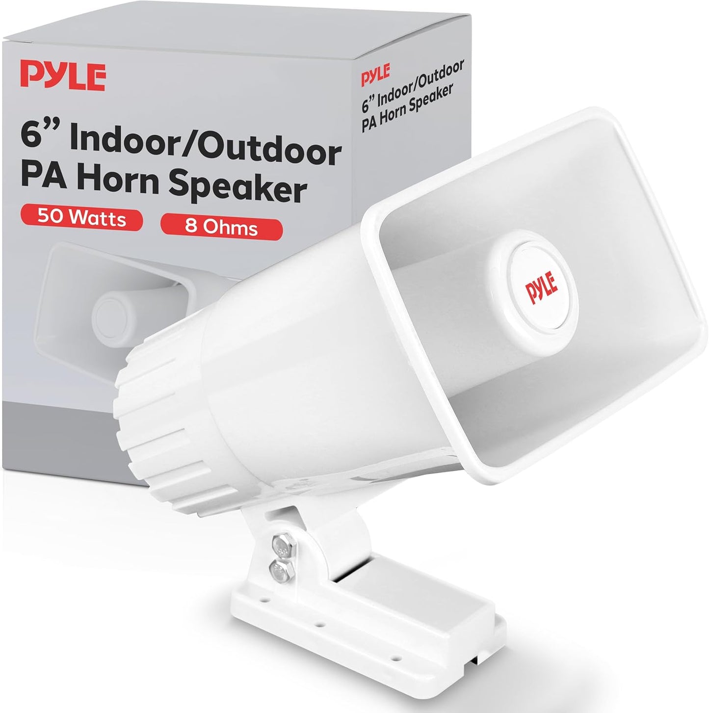 Pyle White Outdoor PA Horn Speaker - 50W Peak Power, Easy Mounting!