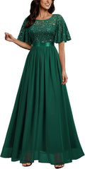 Elegant Sequin Lace Butterfly Sleeve Maxi Dress for Women