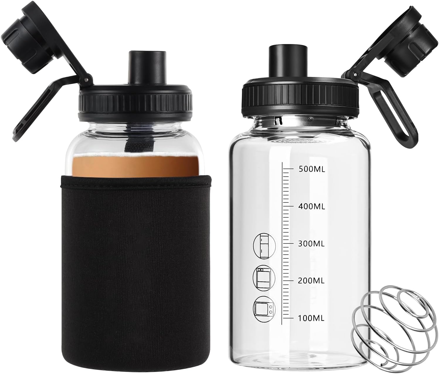 22oz BPA-Free Glass Shaker Bottle with Stainless Steel Ball - Mix Protein Drinks Hassle-Free!