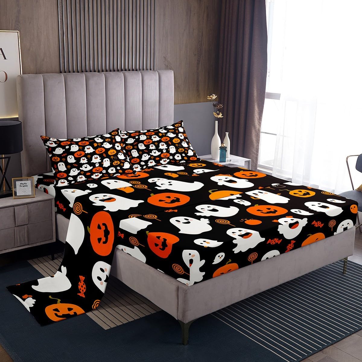 Feelyou Girls Pumpkin Lantern Full Size Bedding Set for Kids