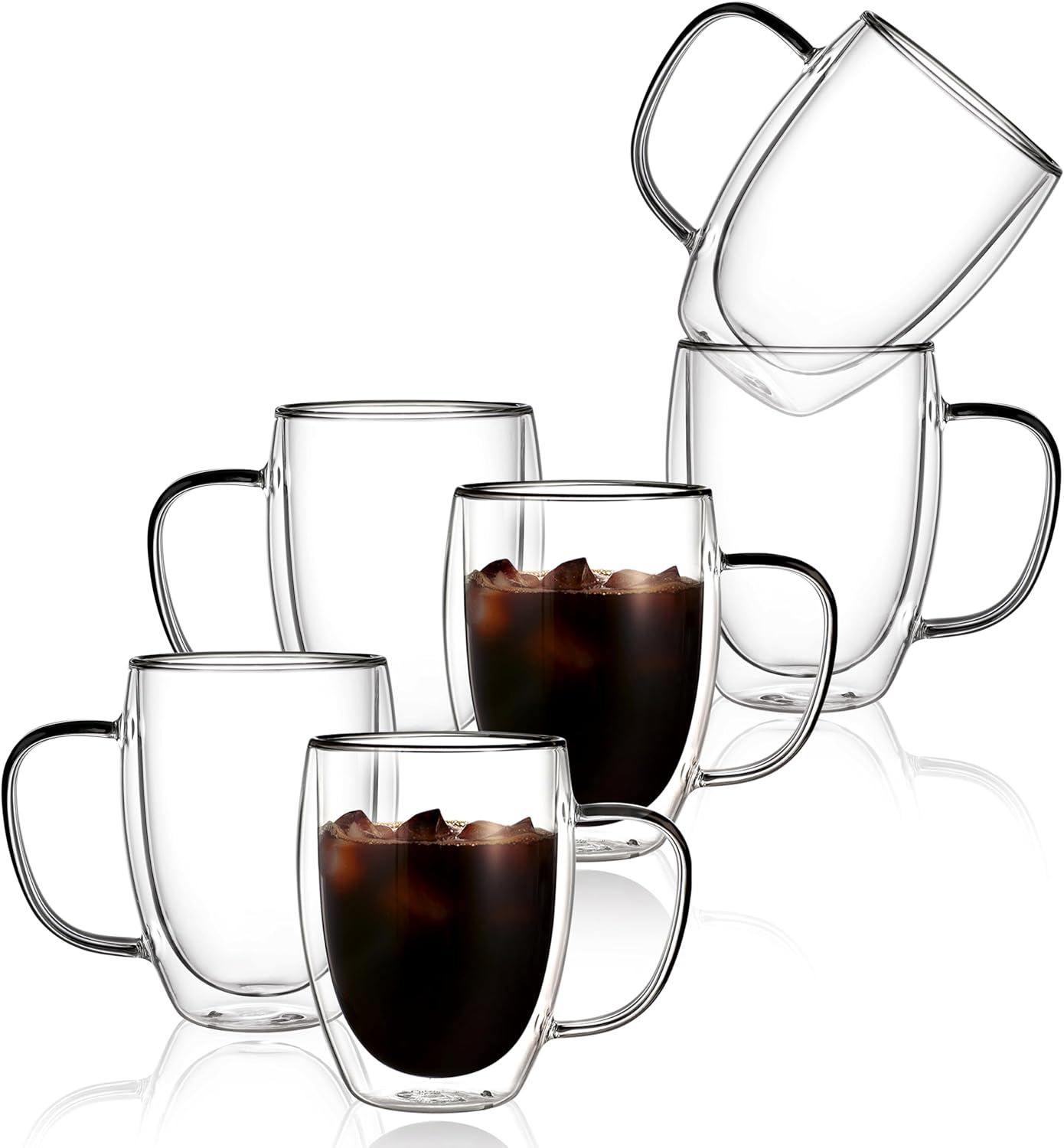 Double Walled Glass Coffee Mugs Set - 12oz Insulated Cups