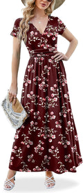 ANRILITA Maxi Dress Wrap V Neck - Flattering Pleated High Waist