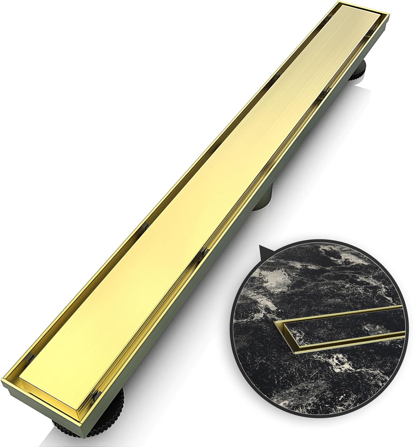 24 Inch Linear Shower Drain with Removable Grate and Accessories