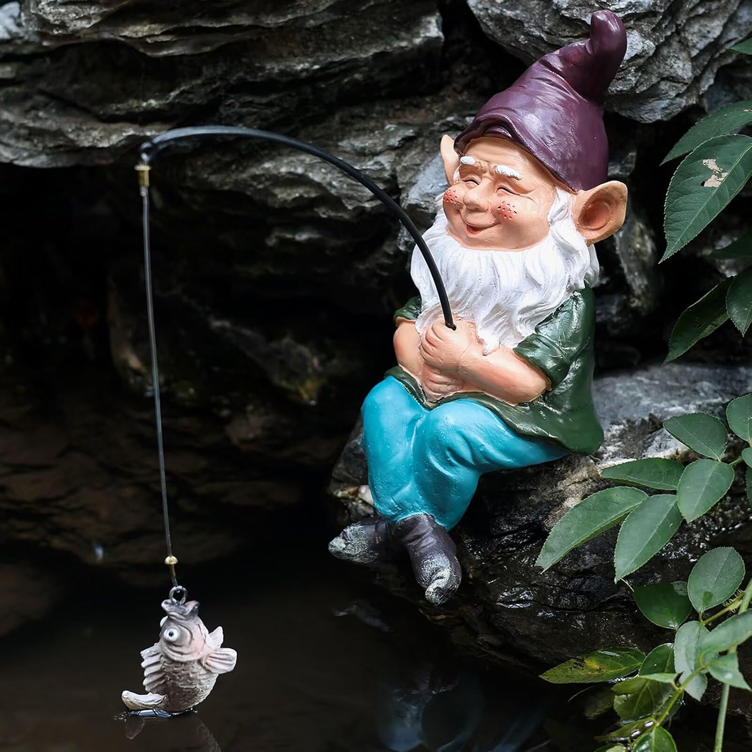 Fishing Gnome Statue for Outdoor Garden Decor and Gifts