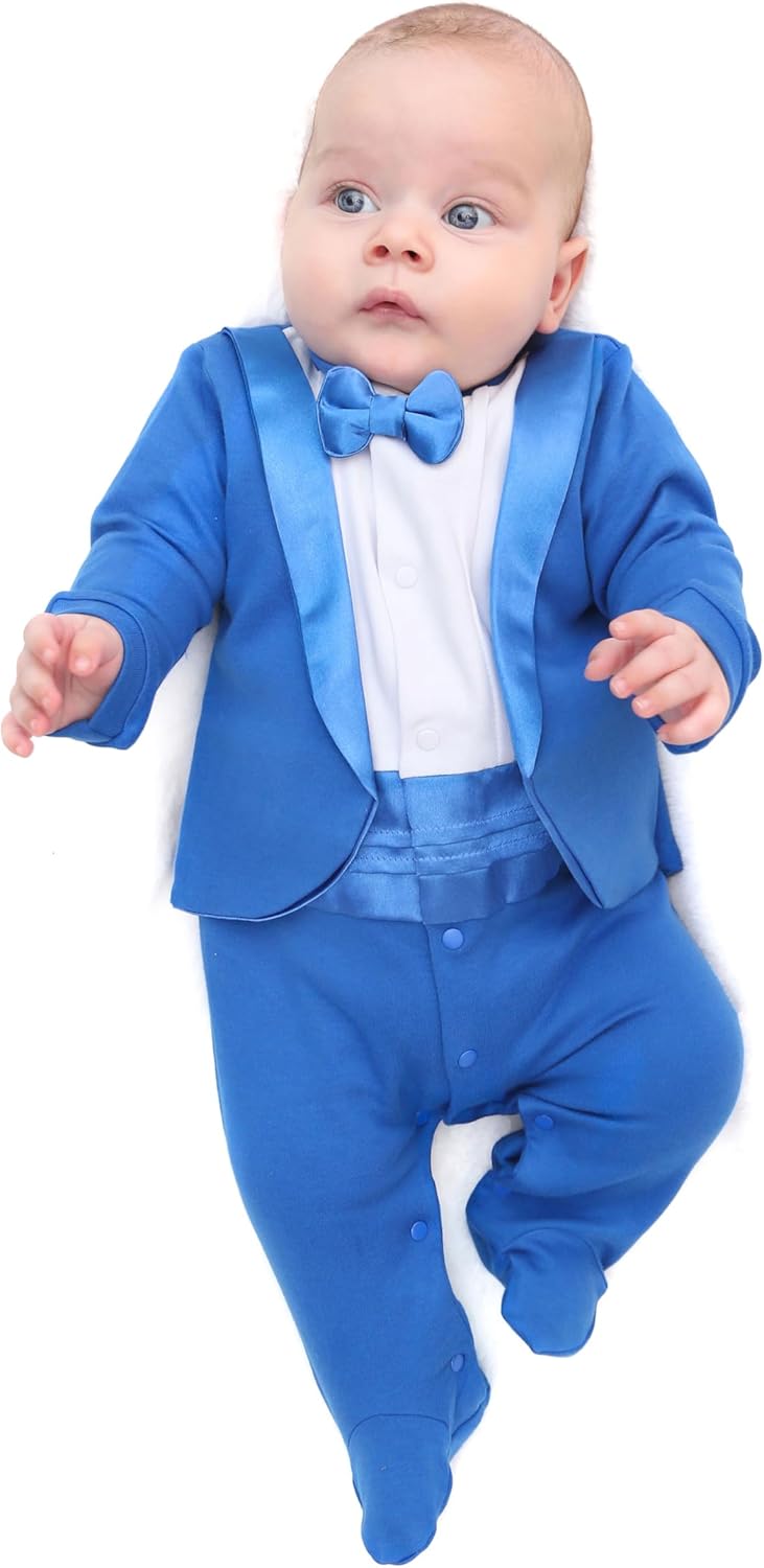 Lilax Baby Boy Tuxedo Footie Outfit for Special Occasions