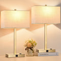21 in White Touch Bedside Lamps Set of 2 - 3-Way Dimmable with USB A+C