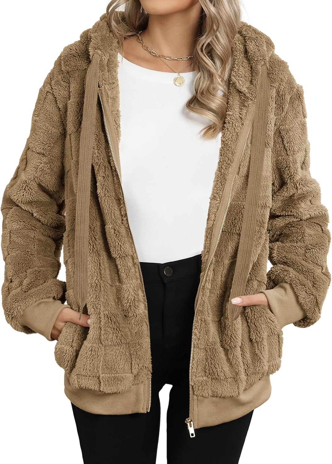 Nirovien Womens Sherpa Jacket Cozy Zip Up Fleece Hoodie