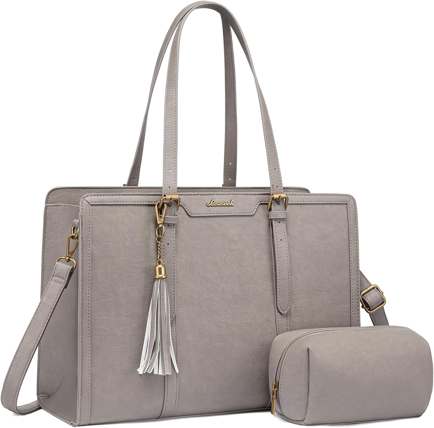 LOVEVOOK Vintage Leather Laptop Tote Bag for Women 15.6 in