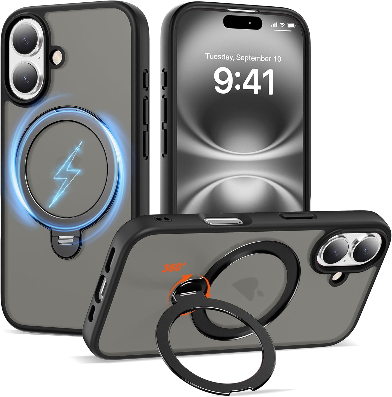 Compatible iPhone 16 Case with 360 Spin Magnetic Ring Stand