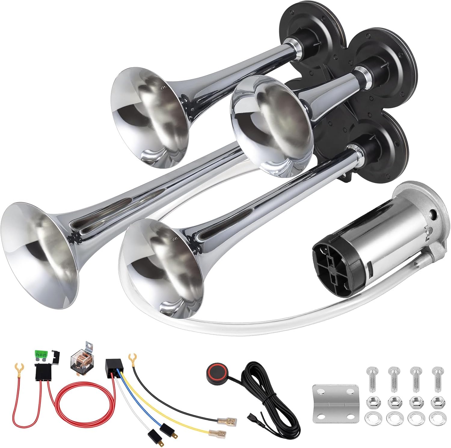Truck Air Horn 4 Trumpet Kit for Loud 180DB Sound Performance