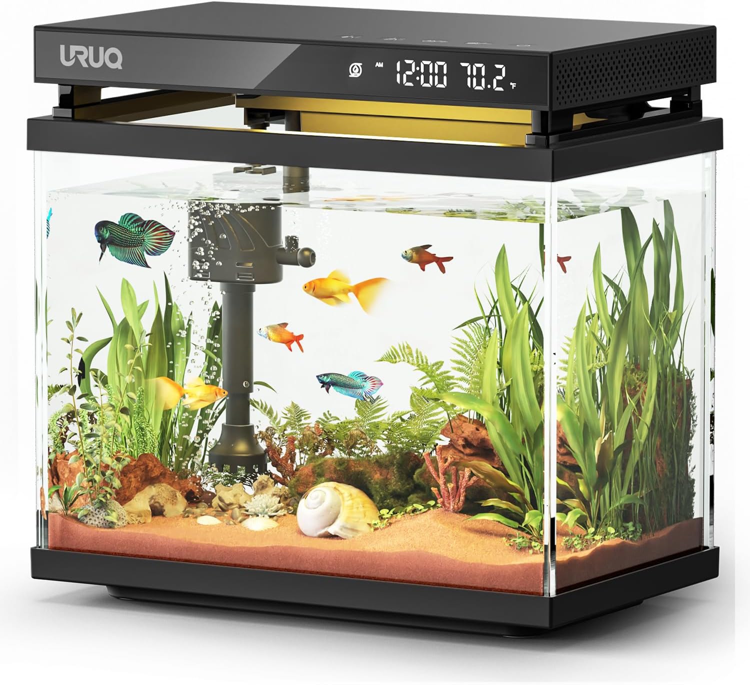 URUQ Fish Tank - Self-Cleaning 2 Gal. Aquarium Kit with Multilayer Filtration & 7-Color Lighting