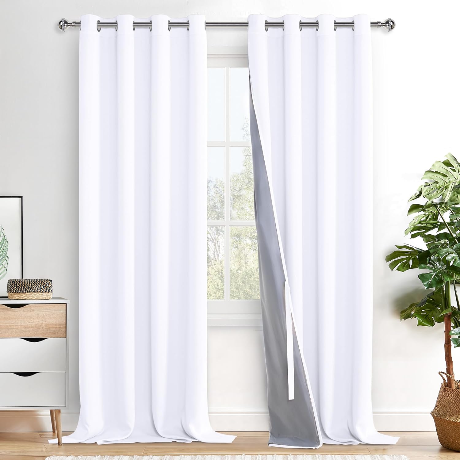 XWZO White 100% Blackout Curtains for Bedroom and Laundry Room