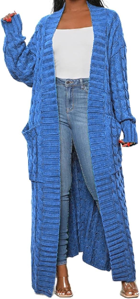 Womens Stylish Cable Knit Dual Chunky Cardigan with Pockets