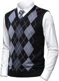 Mens Argyle Sweater Vest Classic V-Neck Sleeveless Pullover Grey Black
