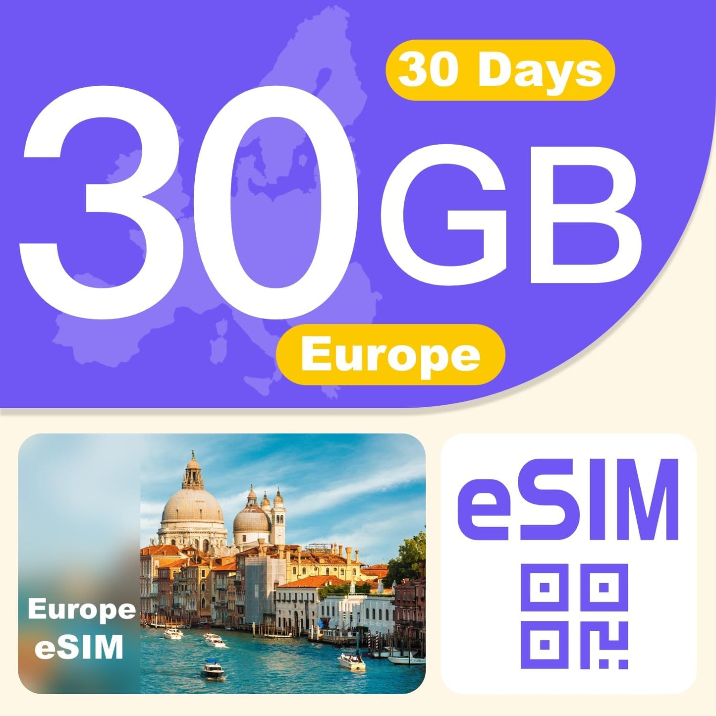30GB Europe eSIM Card for 31 Countries - High-Speed 4G LTE