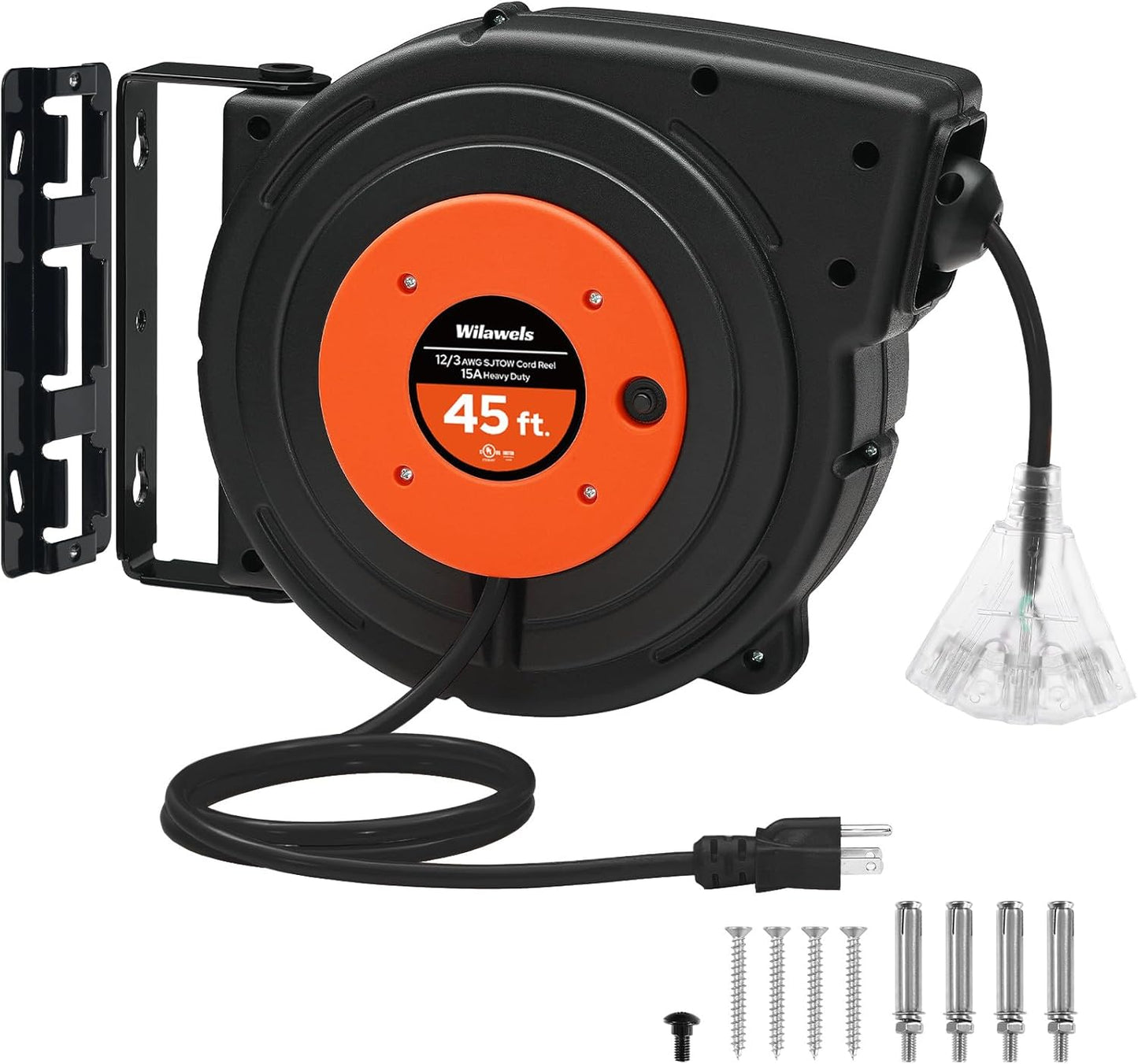 Retractable Extension Cord Reel with 45 FT Heavy Duty Power Cord