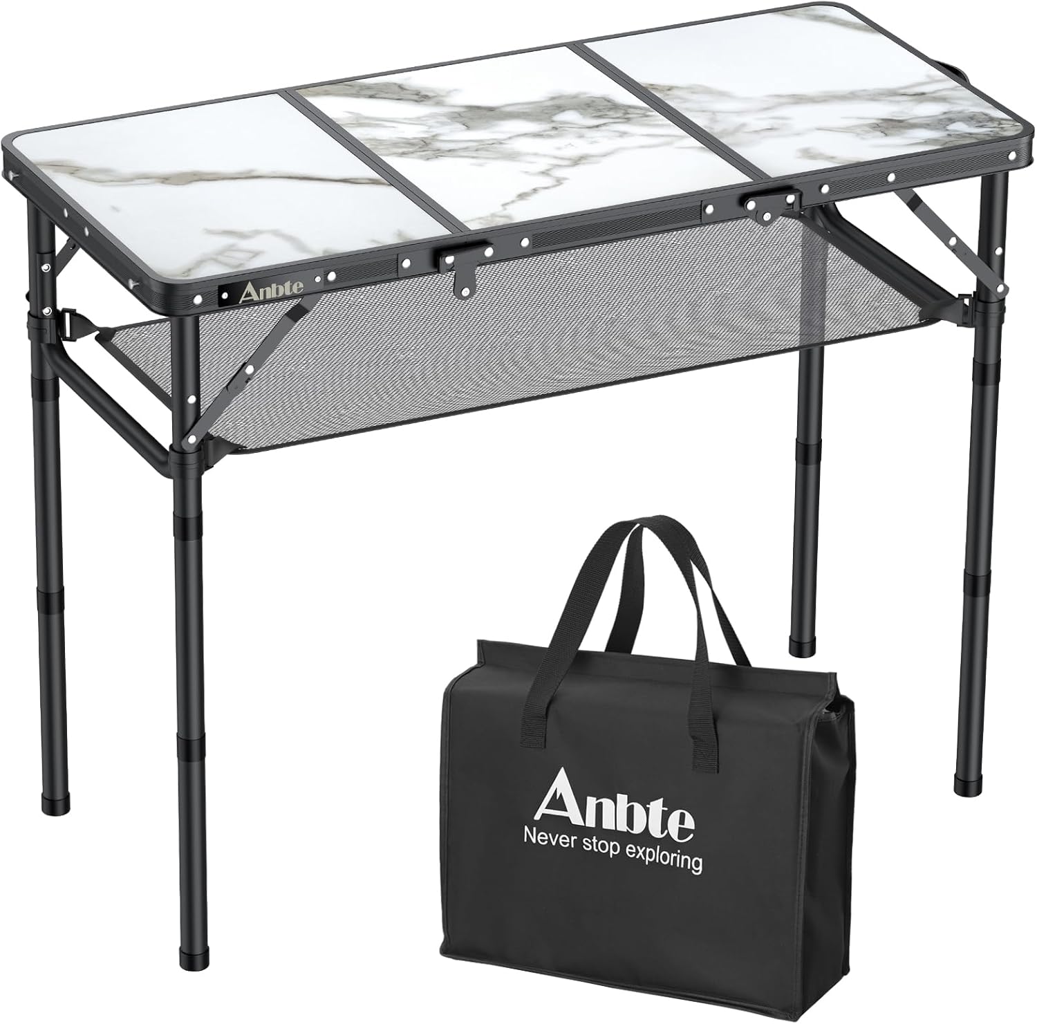 Portable 3ft Aluminum Camping Table, Adjustable Height, Storage Net & Bag, Outdoor BBQ Picnic