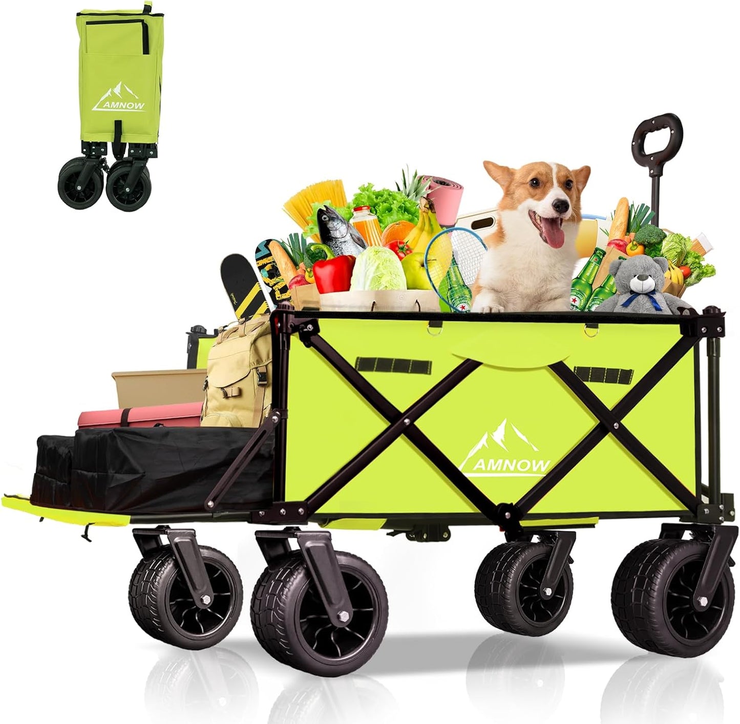 Upgrade Beach Wagon: 440lbs Capacity, Big Wheels, Brakes - Green