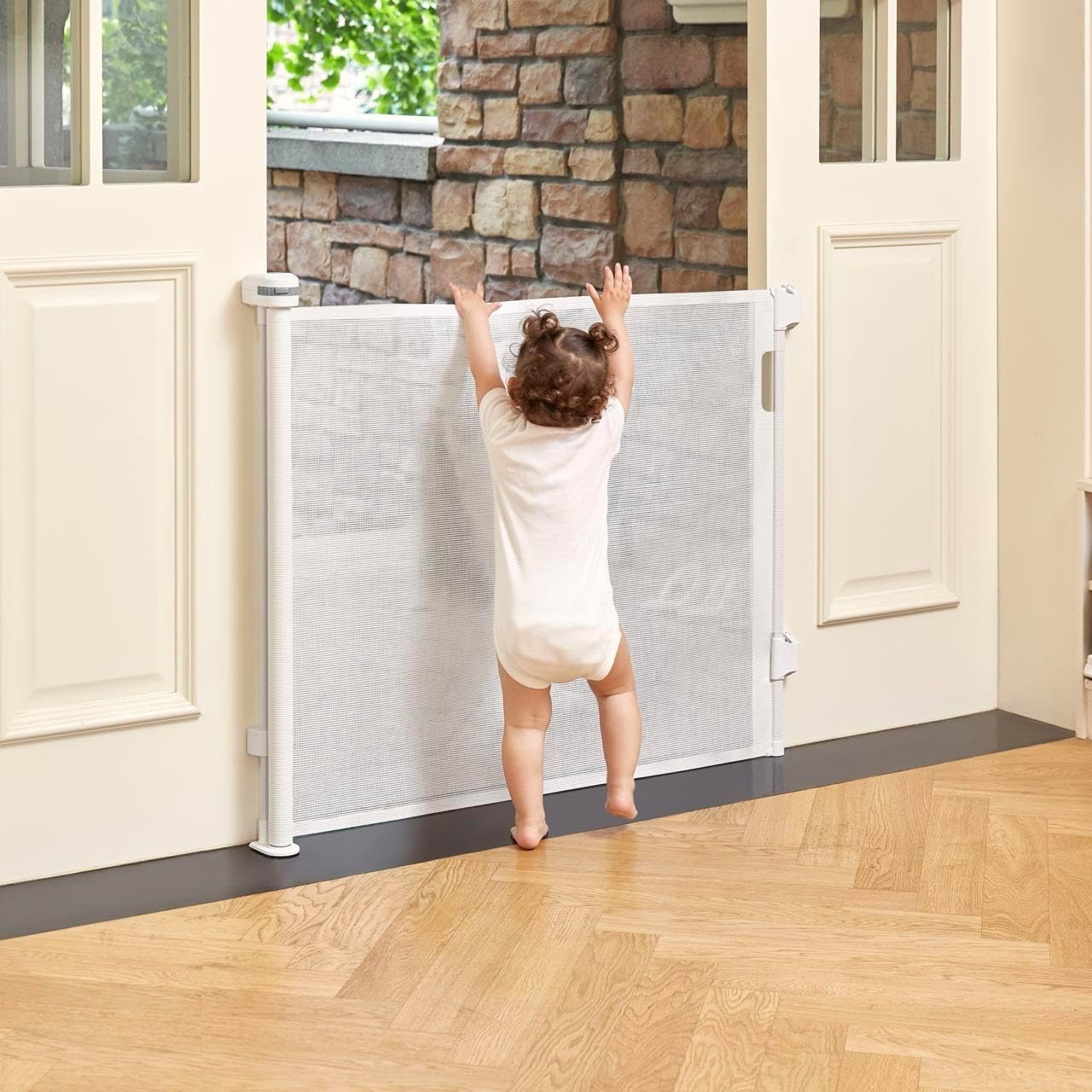 Space-Saving Retractable Baby Gate - 1-Handed Use, 55 Width - Indoor/Outdoor Safety