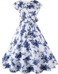 PUKAVT 1950 Boatneck Cap Sleeve Vintage Swing Cocktail Dress