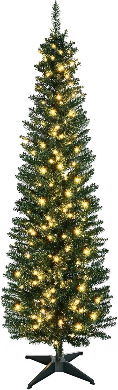 HOMCOM 6ft Tall Pre-Lit Slim Noble Fir Christmas Tree Review
