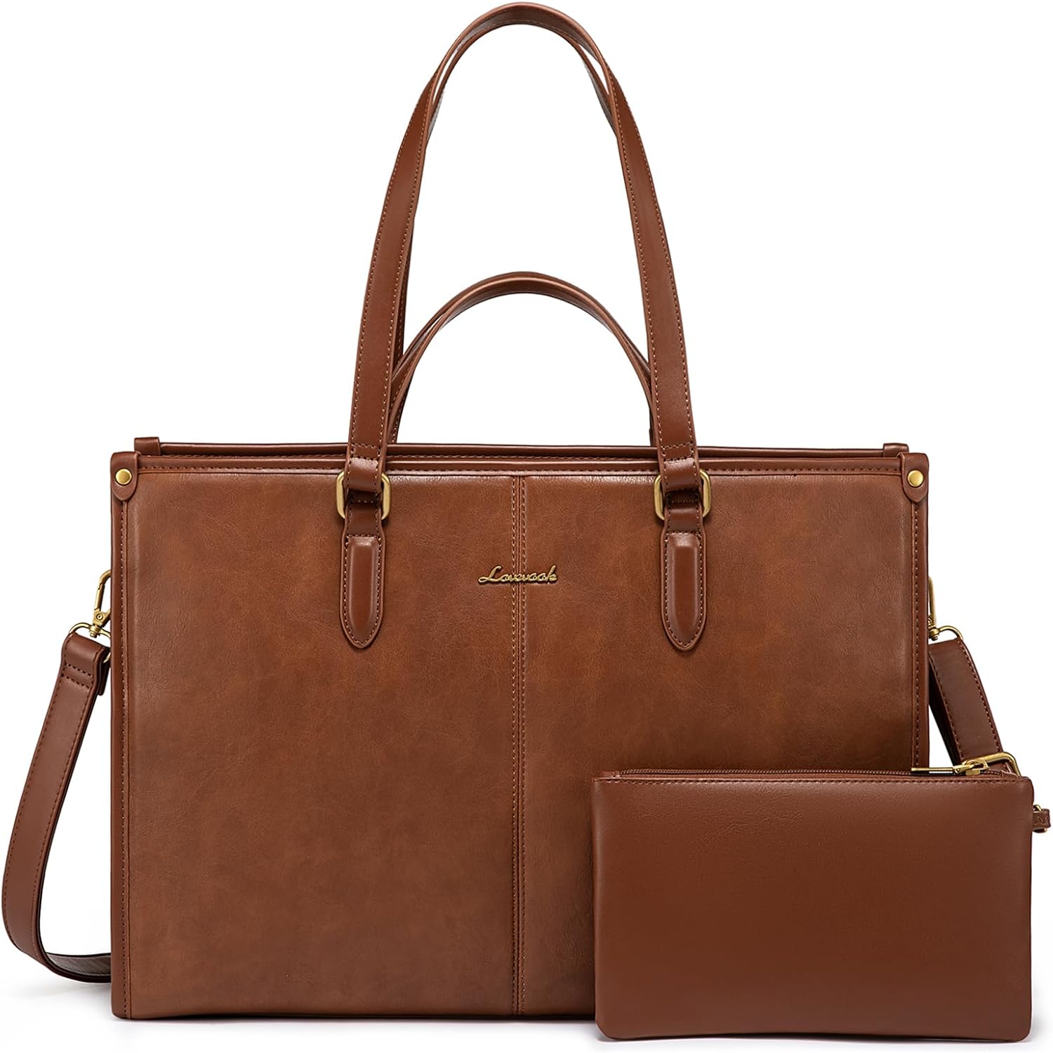LOVEVOOK Vintage Leather Laptop Tote Bag for Women, 15.6 in