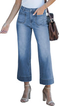 Wide Leg Jeans for Women High Waisted Cropped Flare - Stretchy Fit
