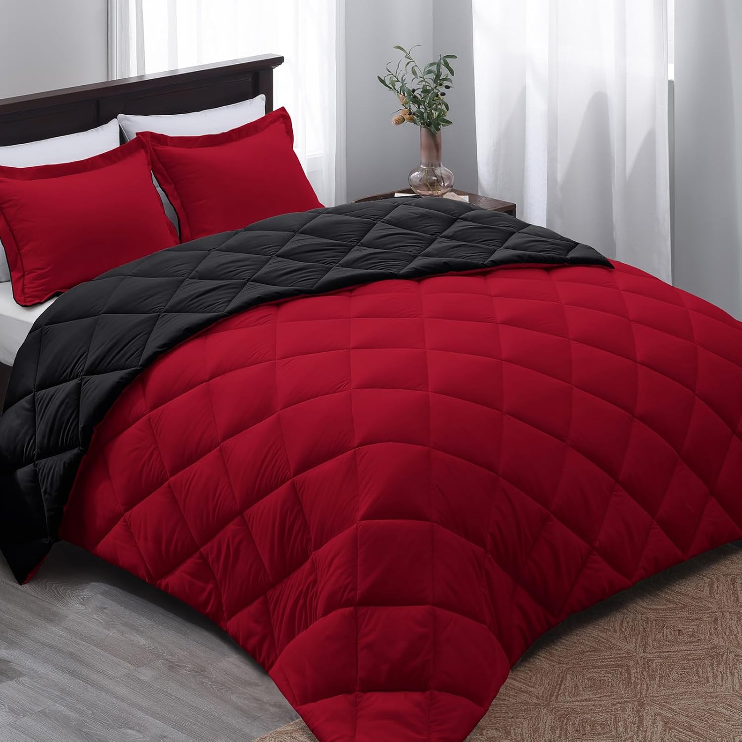 Red Twin Comforter Set - Reversible Bedding for All Seasons