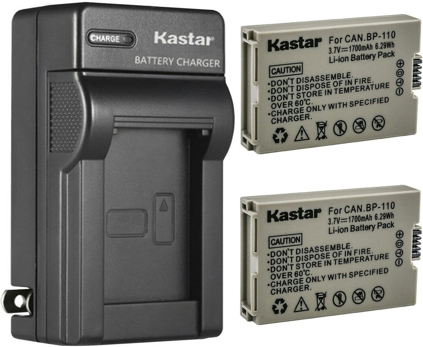 Kastar 2-Pack BP110 Battery and AC Wall Charger for Canon