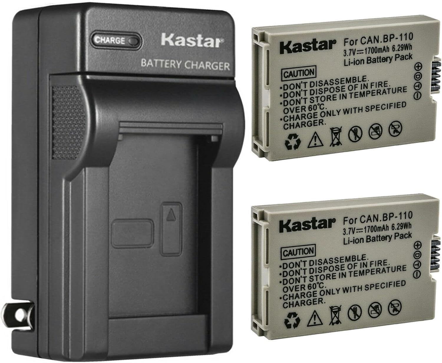 Kastar 2-Pack BP110 Battery and AC Wall Charger for Canon