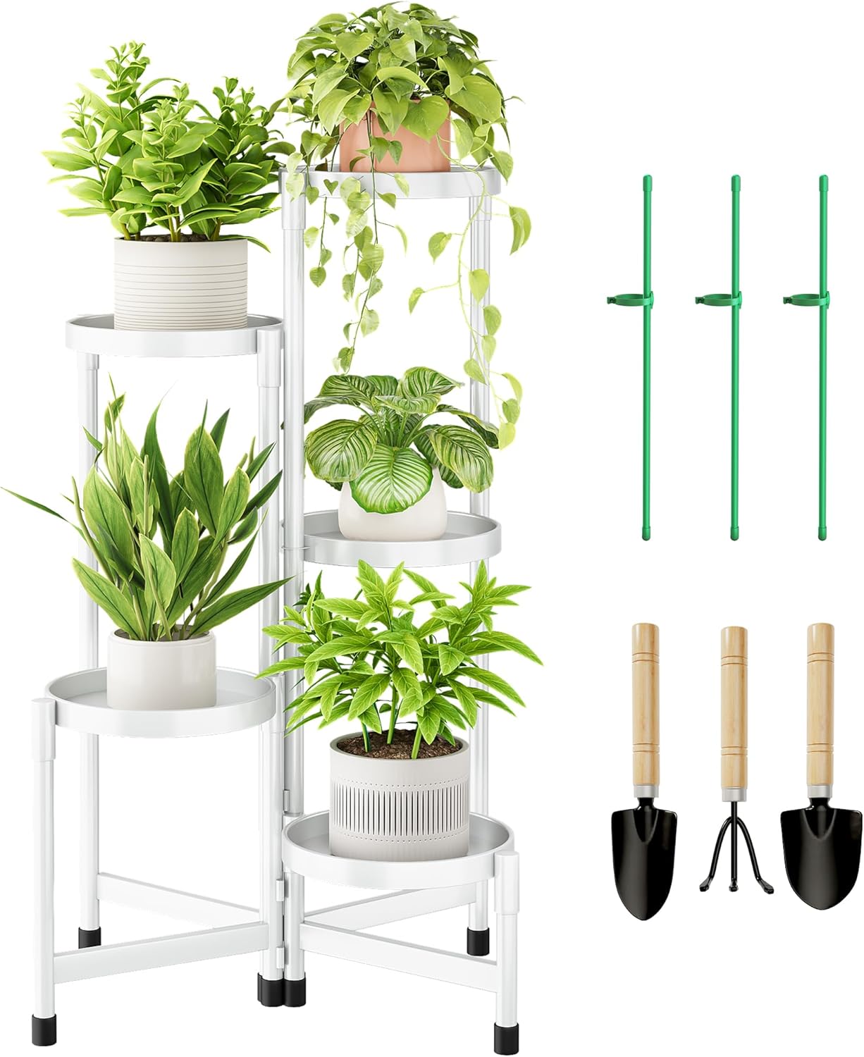 5 Tier Rotatable Metal Plant Stand for Indoor and Outdoor Use
