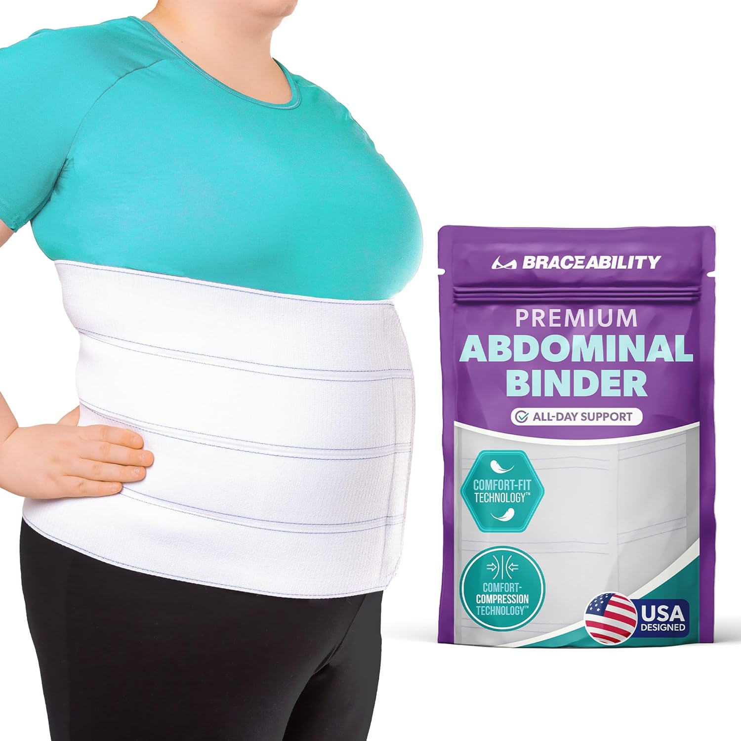 BraceAbility Plus Size Abdominal Binder for Post Surgery Recovery