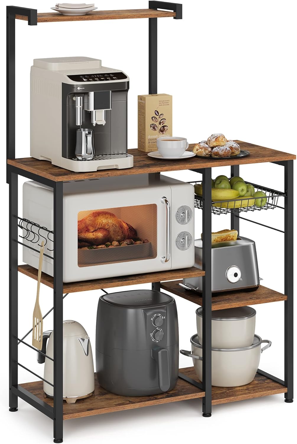 VASAGLE Baker's Rack with Basket & Hooks | Kitchen Organizer