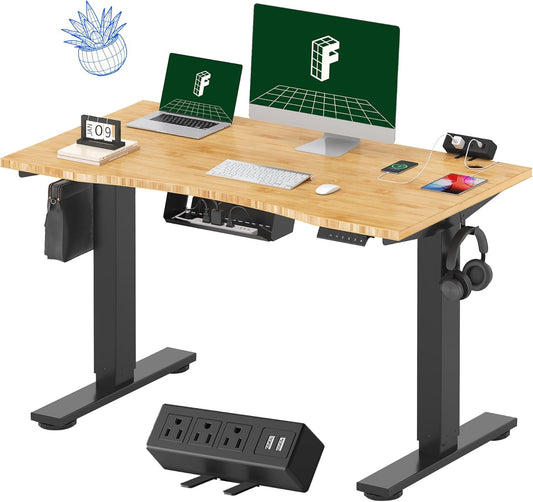 FLEXISPOT EN2 Bamboo Standing Desk with Power Strip and Memory