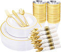 Gold Plastic Dinnerware Set for 30 Guests - Stylish Disposable Plates