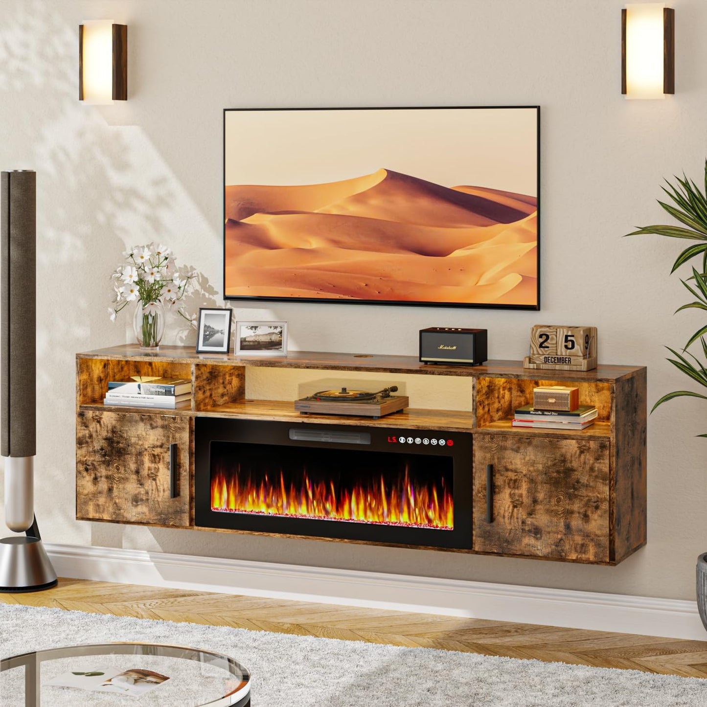 Modern Entertainment Center with Electric Fireplace & LED Lights