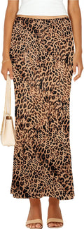 Womens Satin Silk Maxi Skirts Drawstring Flared A-Line Long Skirt has